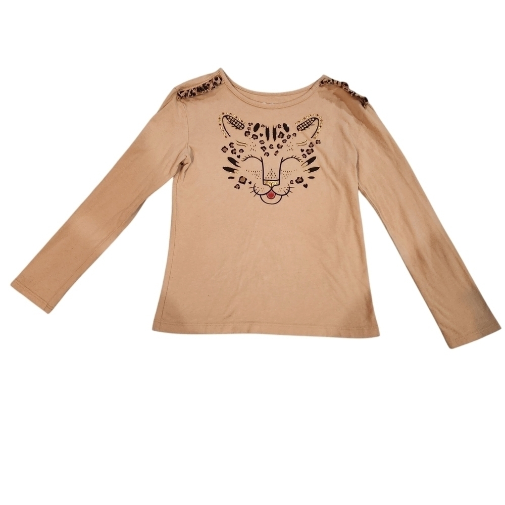 365 Kids Girls Rhinestone Embellishment Cheetah Long Sleeve Tee Shirt Size 7